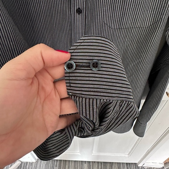 F&f Size L 16.5” Neck Grey Stripped Shirt - Picture 5 of 12